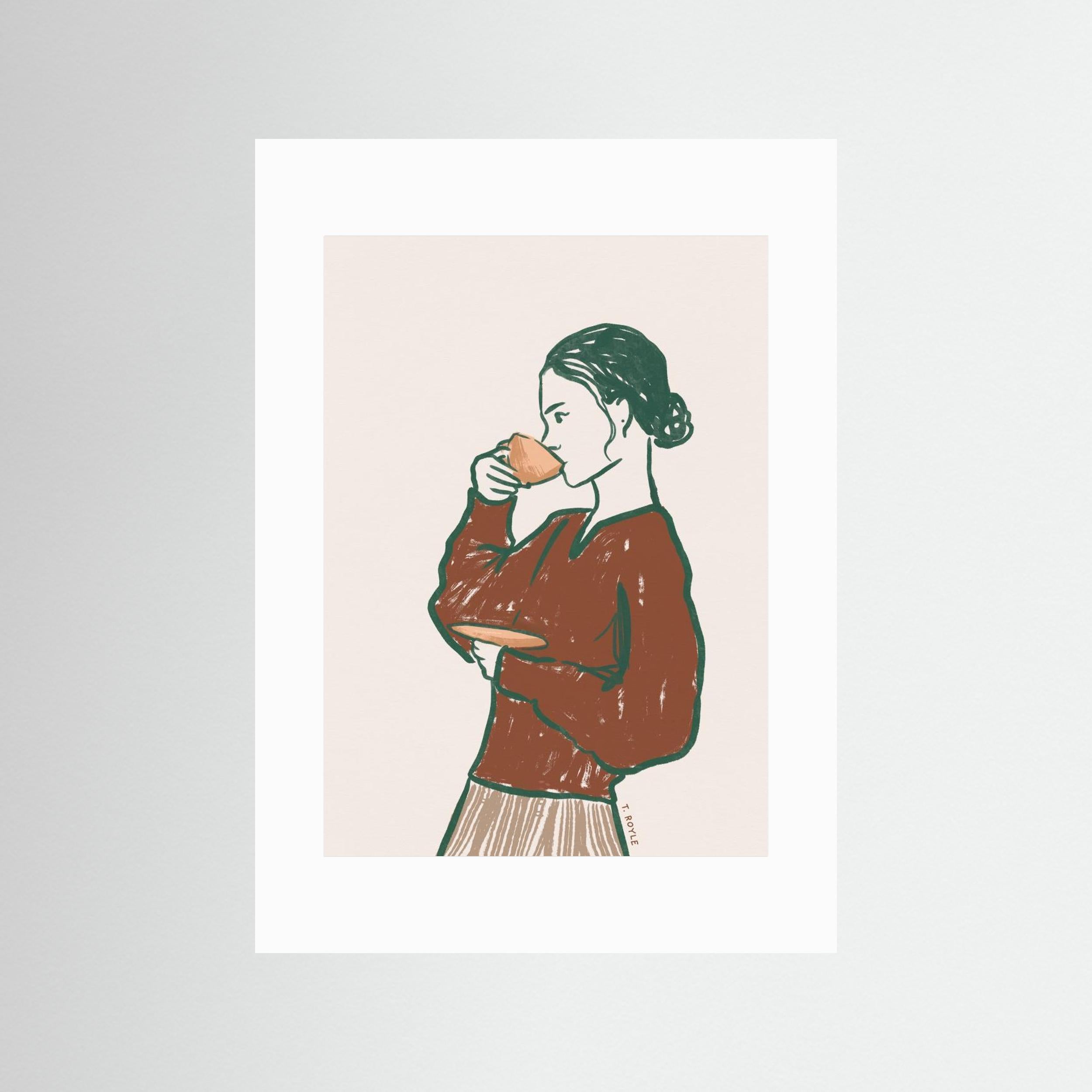 Woman Drinking Tea in Rust by Tara Royle