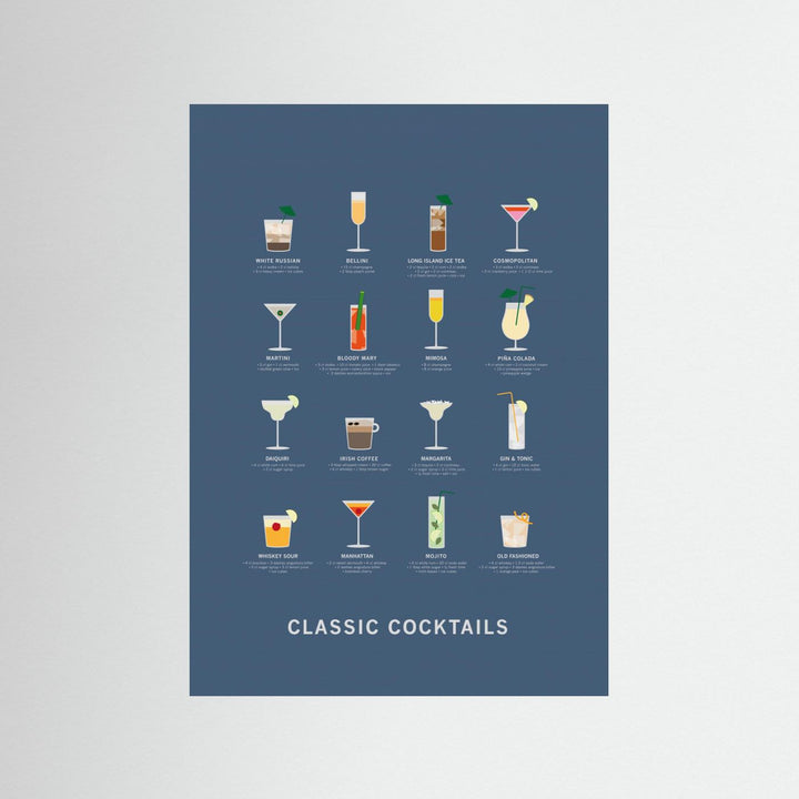 Classic Coctails poster blue by Paperago