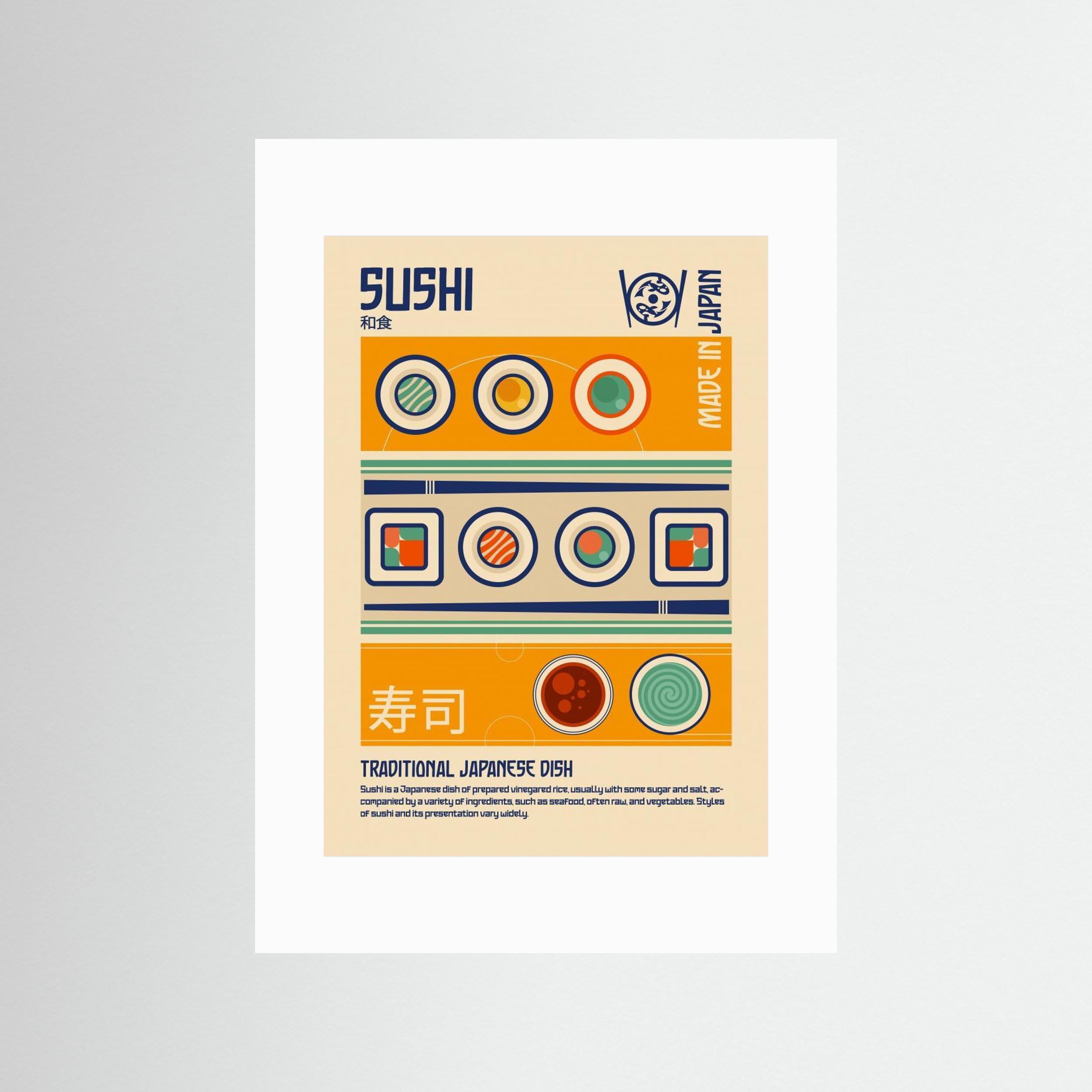 Sushi Japanese Food Print by Retrodrome