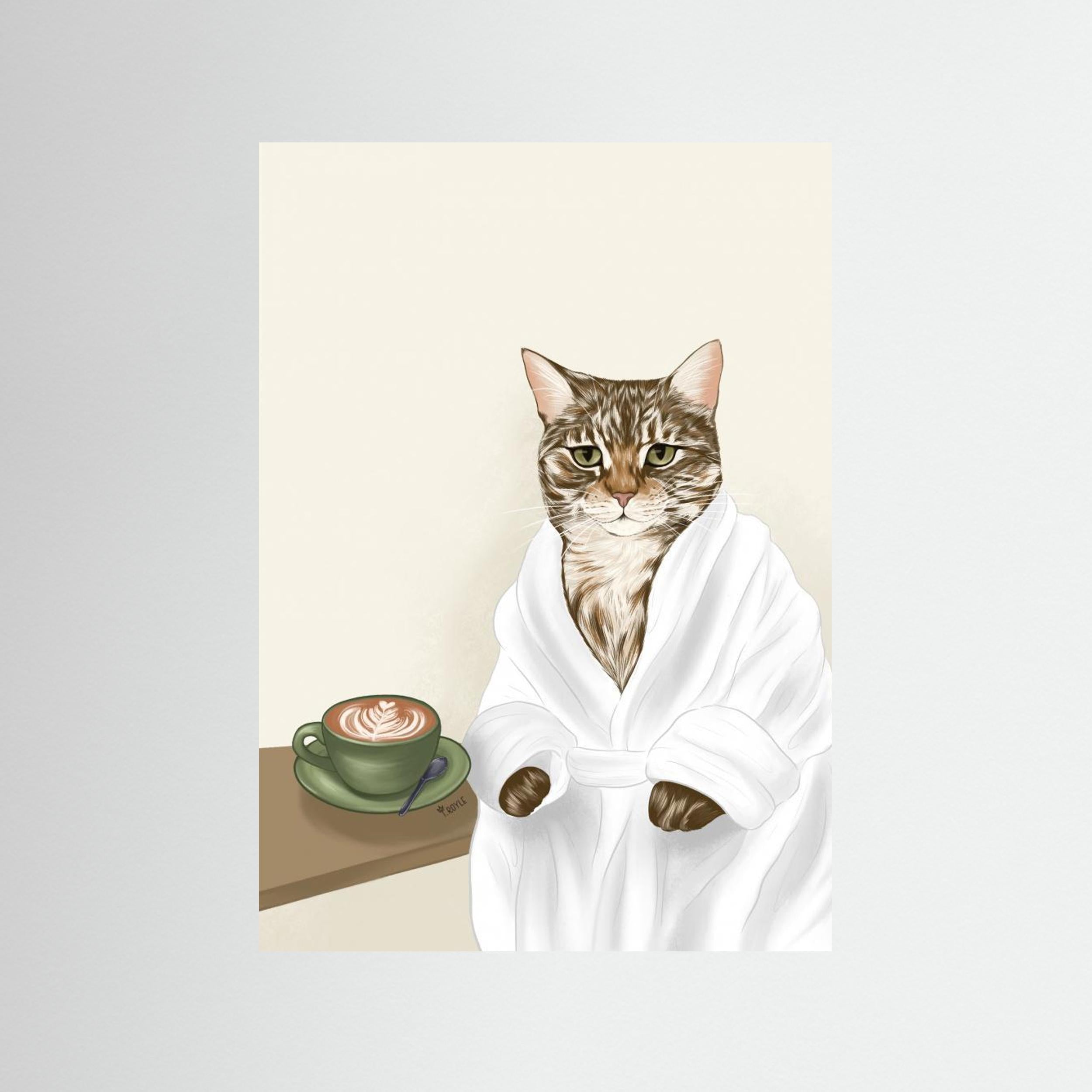 Coffee Cat by Tara Royle - Fine Art Paper Print - dreamtprint.art - 14 x 21 cm / 5 x 8″ (A5)