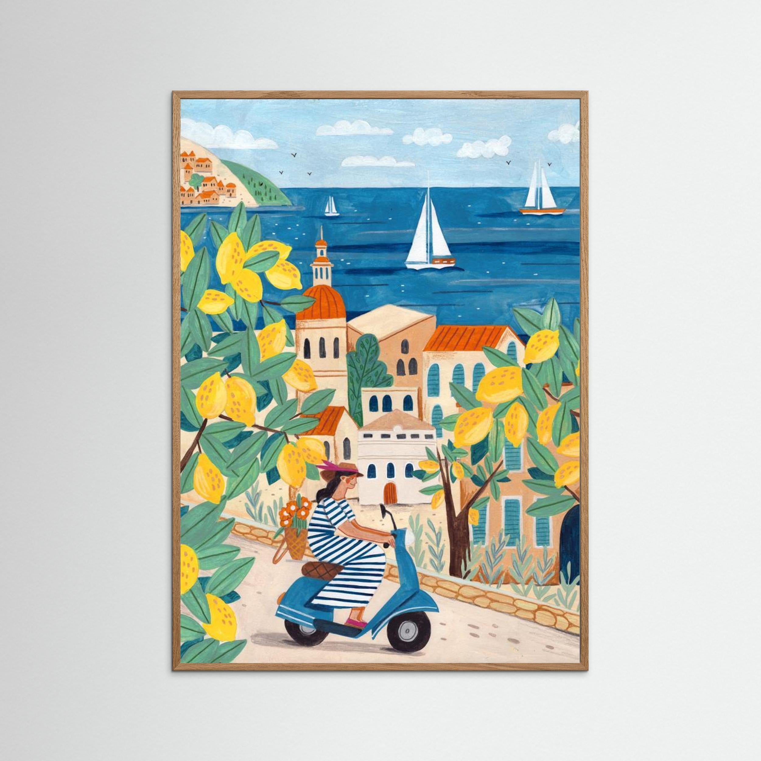 Travel poster woman on the Amalfi coast, Italy by Caroline Bonne Müller