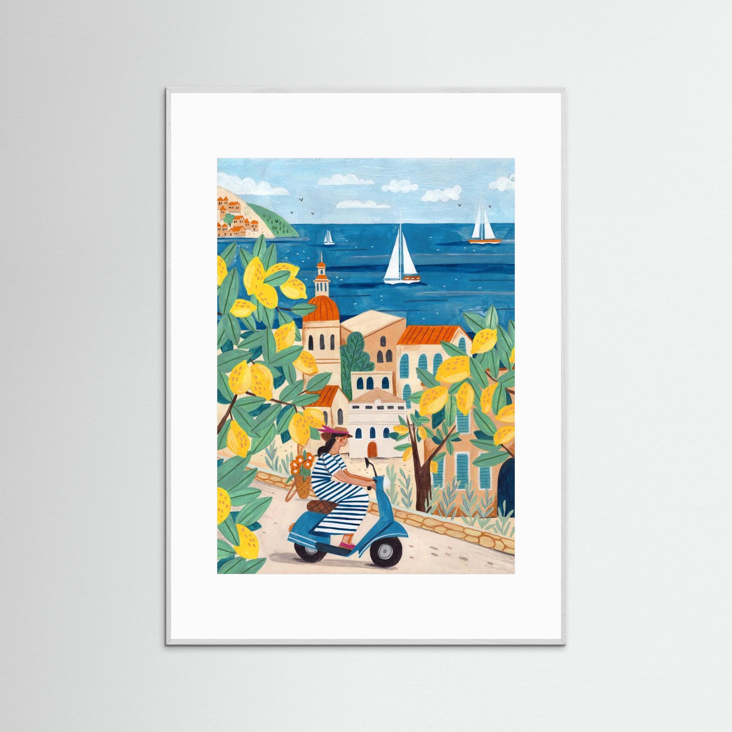 Travel poster woman on the Amalfi coast, Italy by Caroline Bonne Müller
