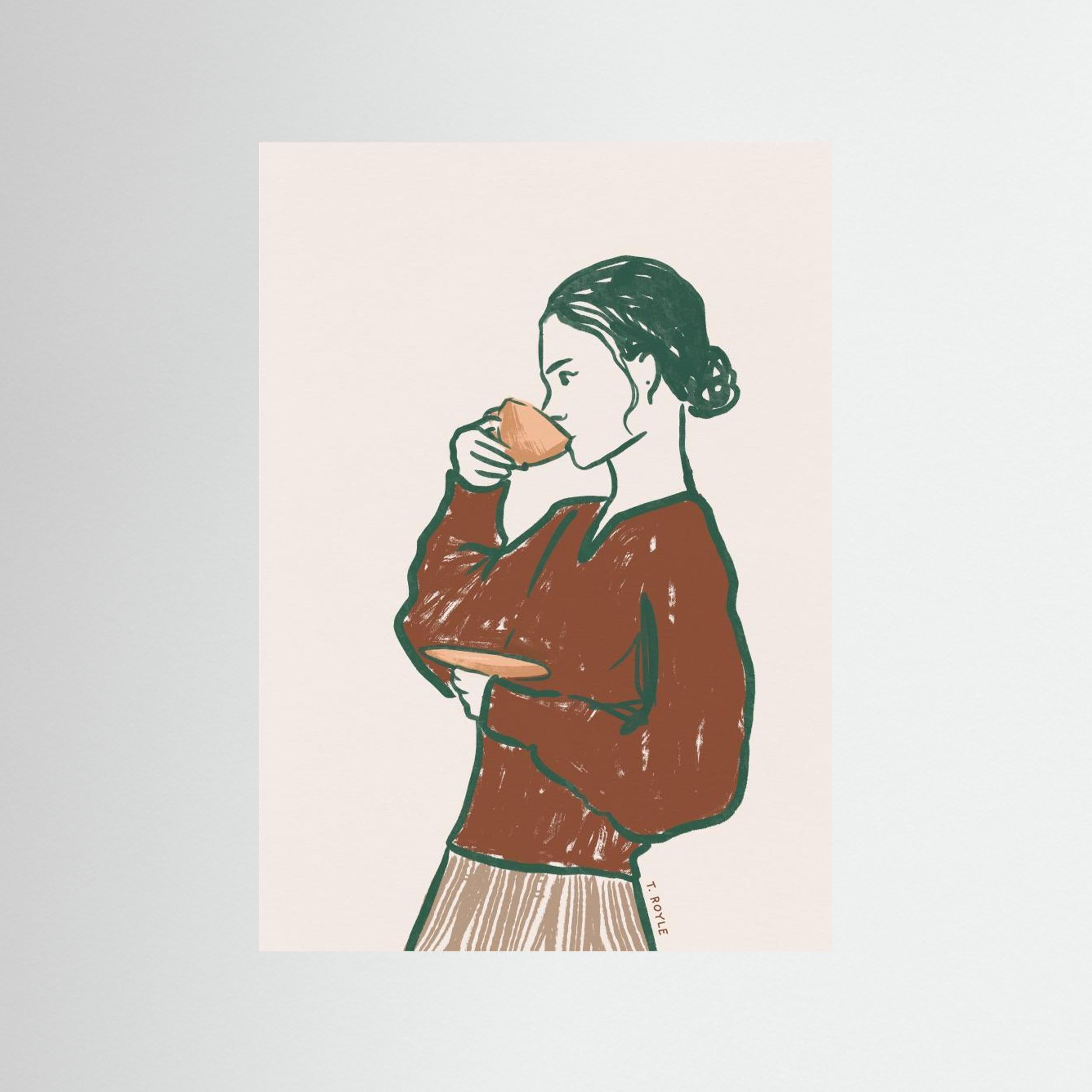 Woman Drinking Tea in Rust by Tara Royle