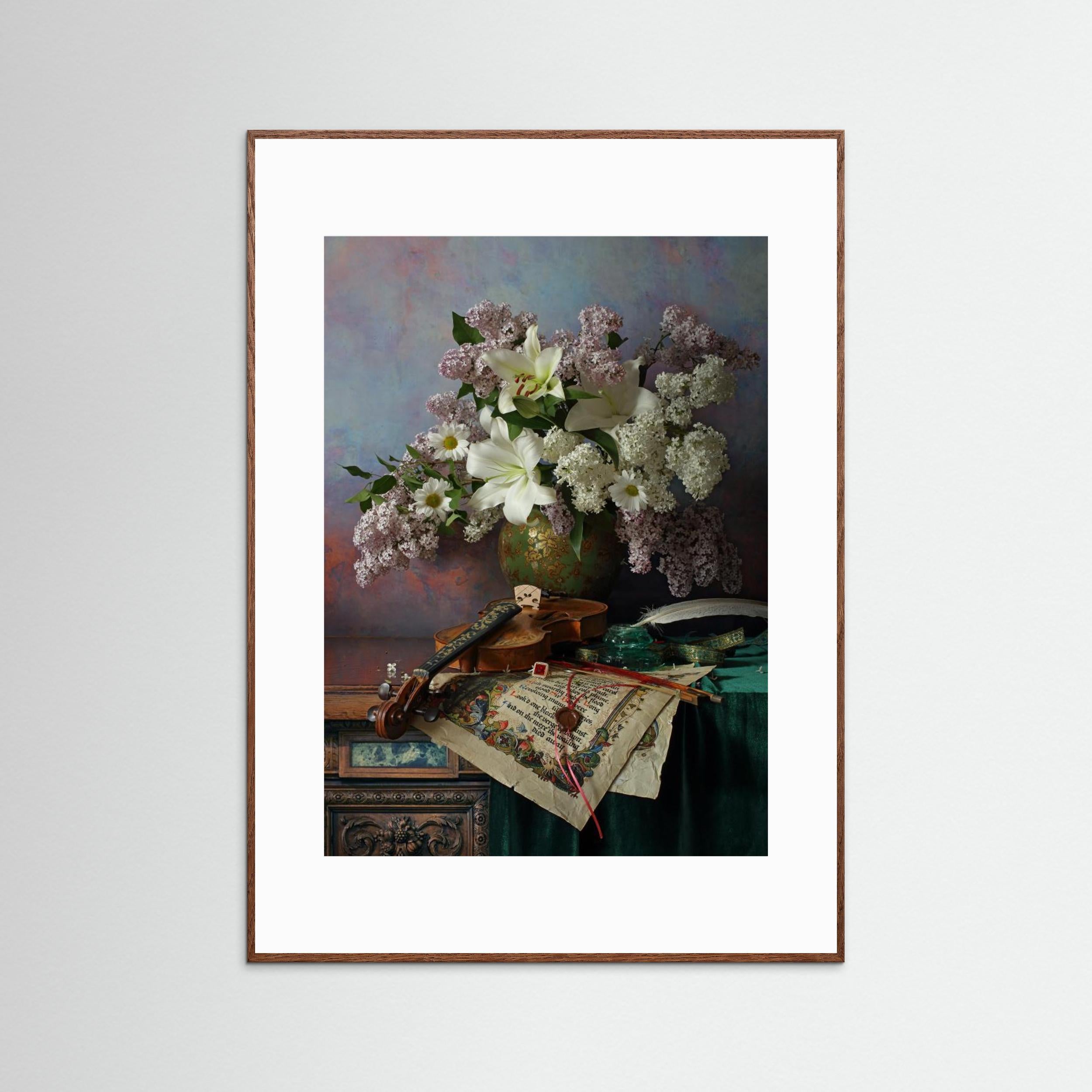 Still life with violin and flowers by Andrey Morozov