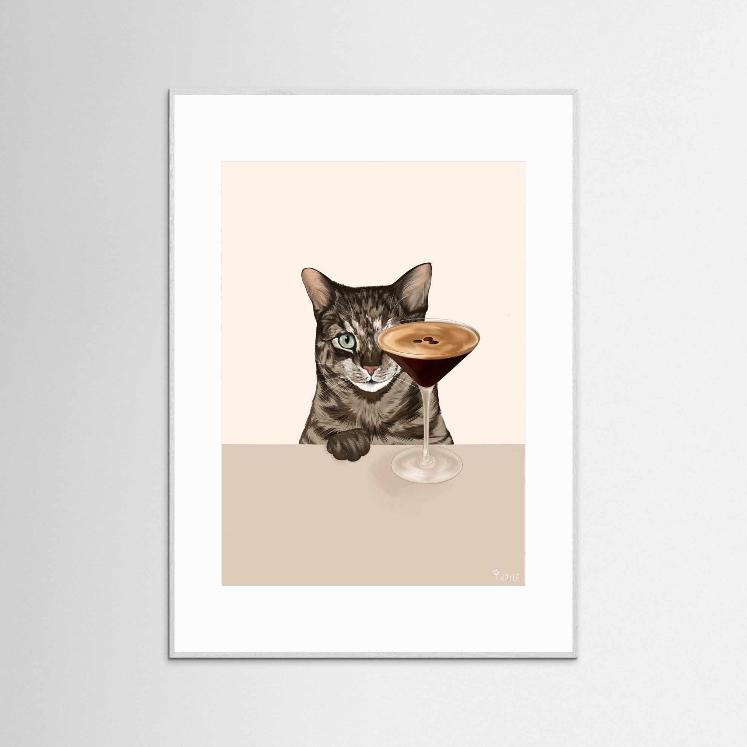 Tabby Cat with Espresso Martini Cocktail by Tara Royle