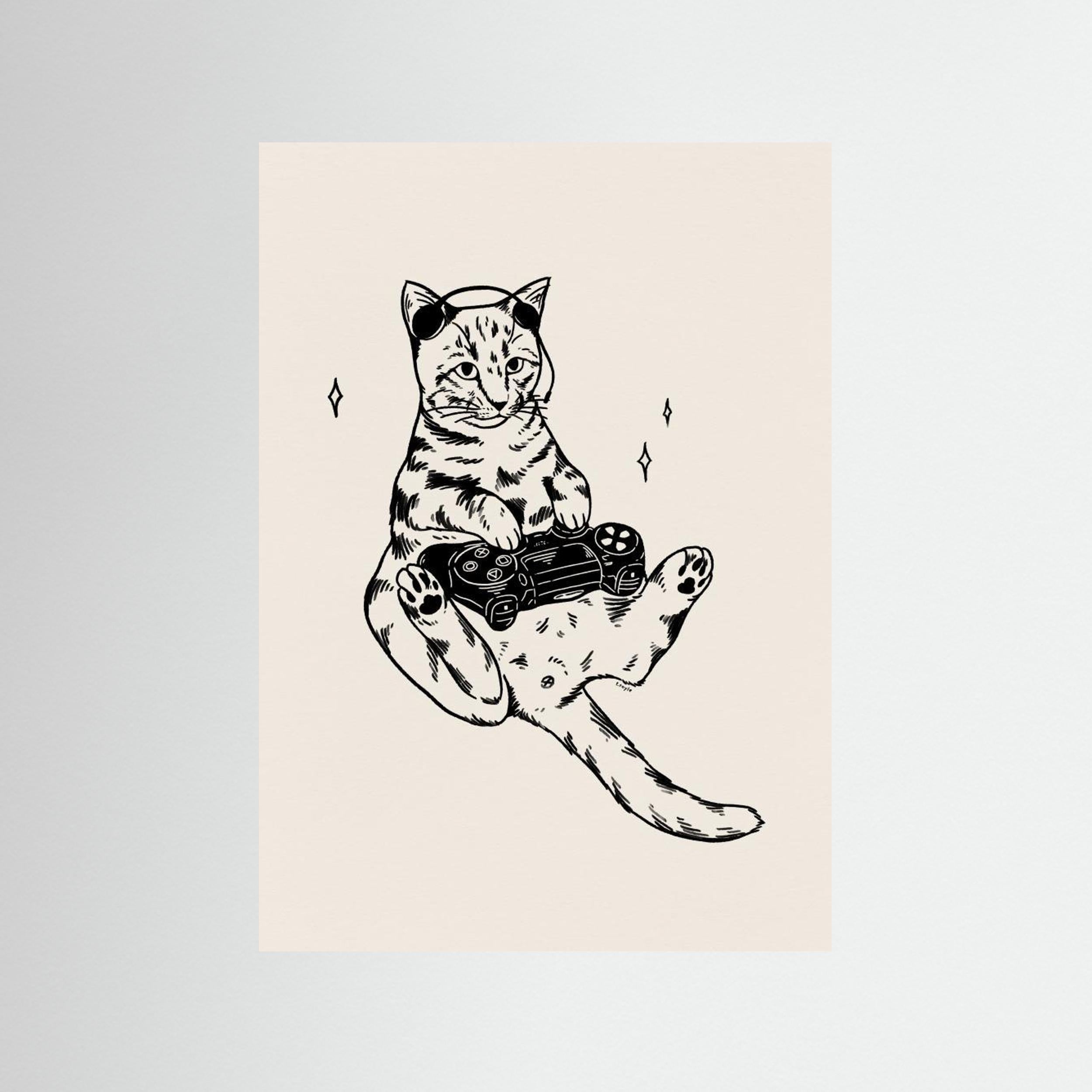 Gaming Cat in black by Tara Royle