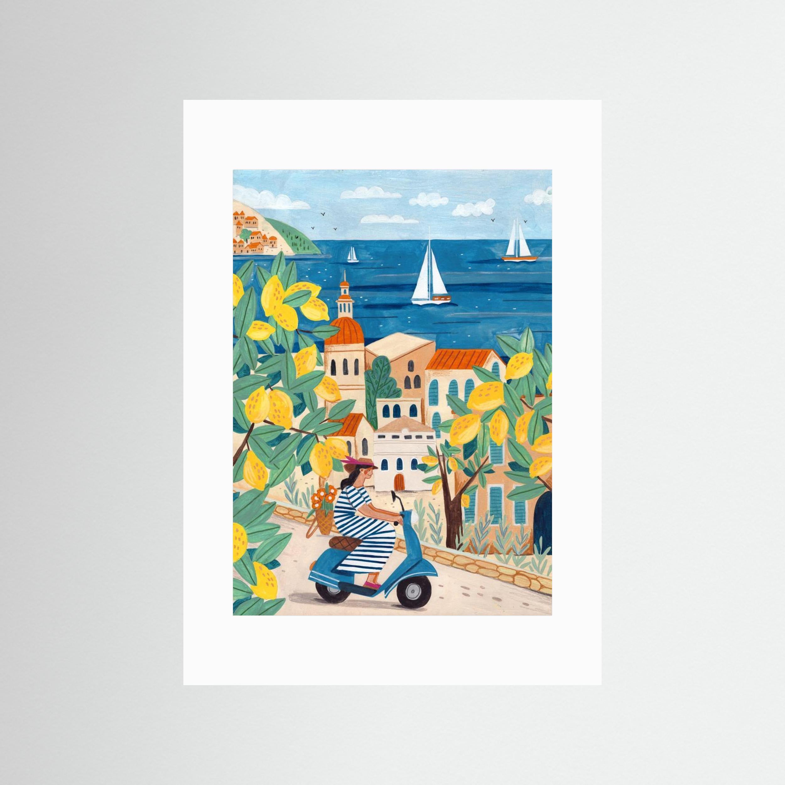 Travel poster woman on the Amalfi coast, Italy by Caroline Bonne Müller
