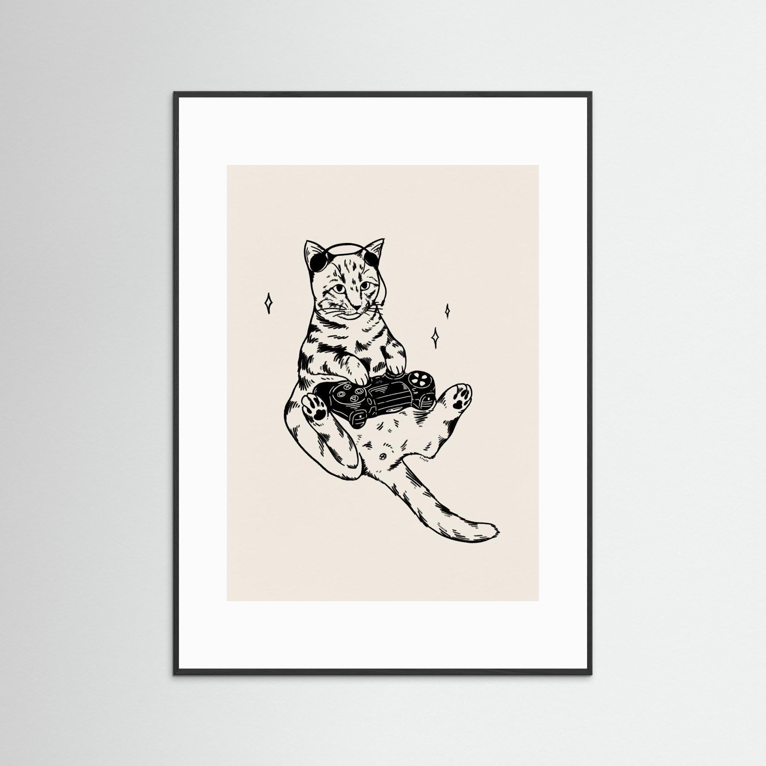 Gaming Cat in black by Tara Royle