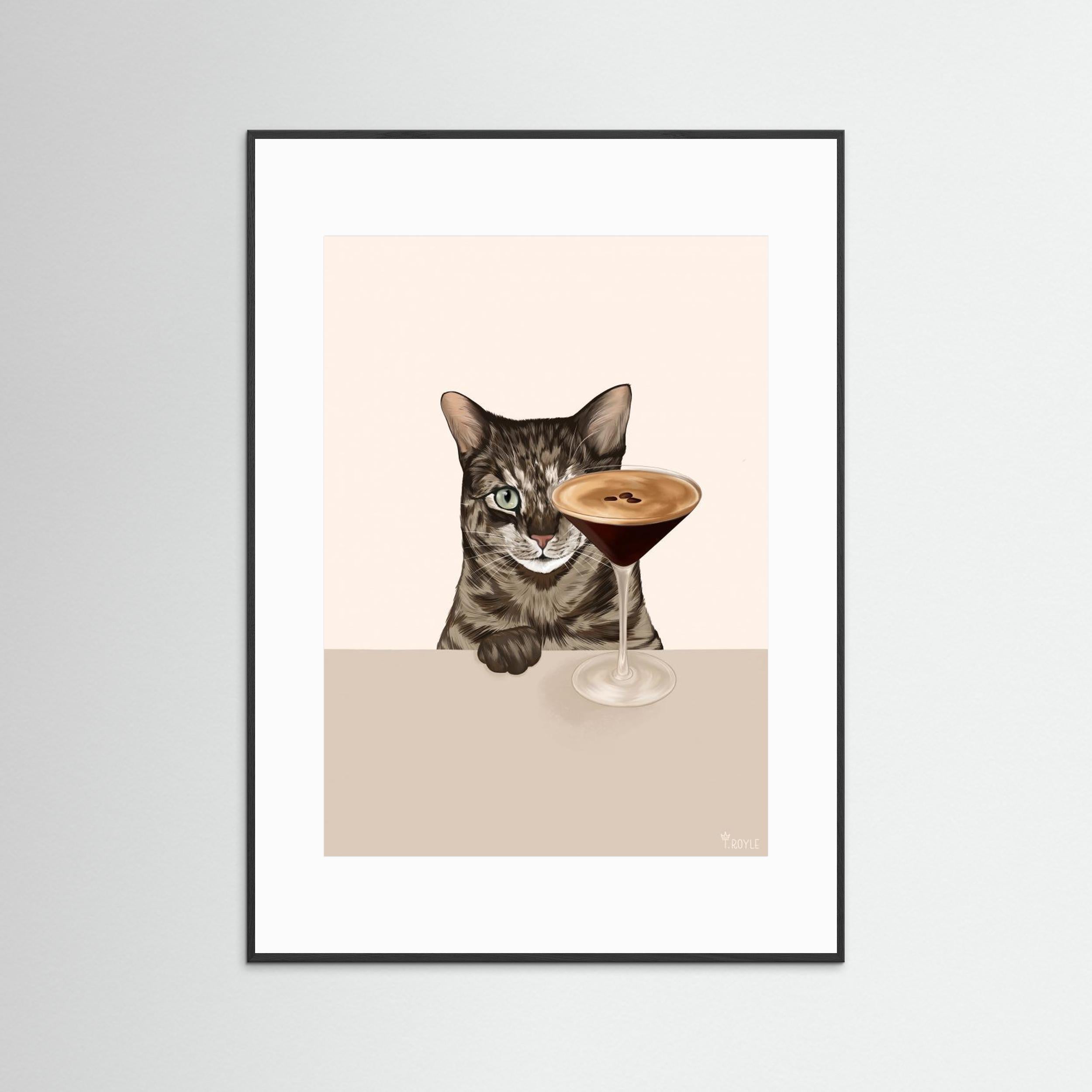 Tabby Cat with Espresso Martini Cocktail by Tara Royle