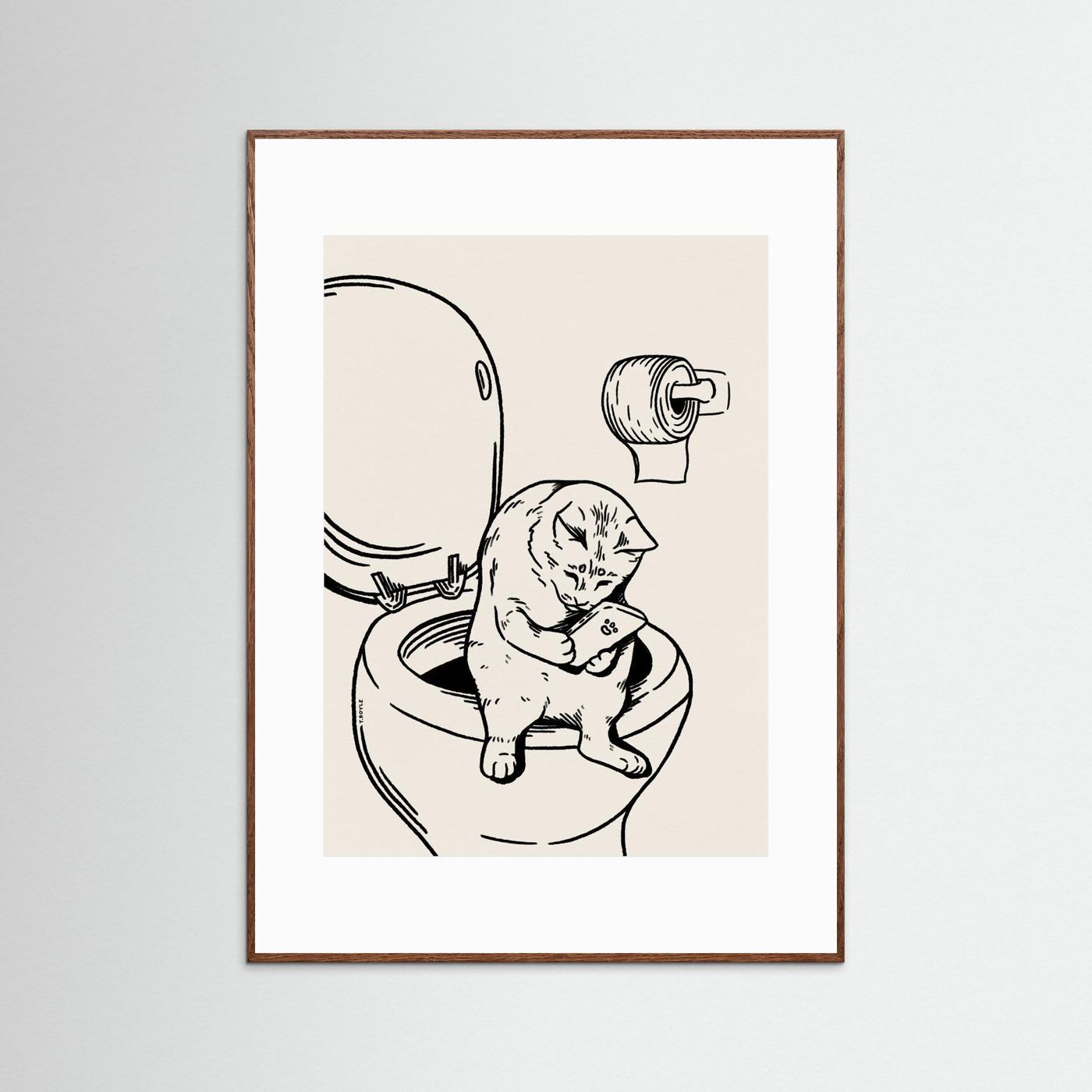 Cat on Toilet in black by Tara Royle