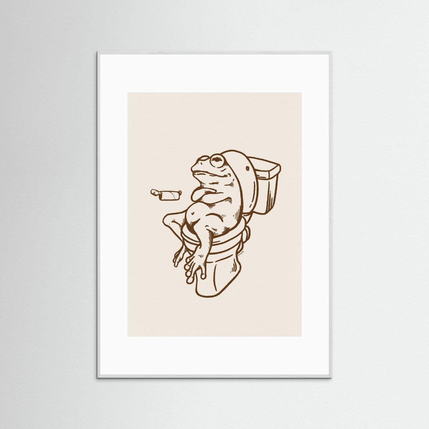 Frog on Toilet - The Empty Roll Funny Art Print by Tara Royle
