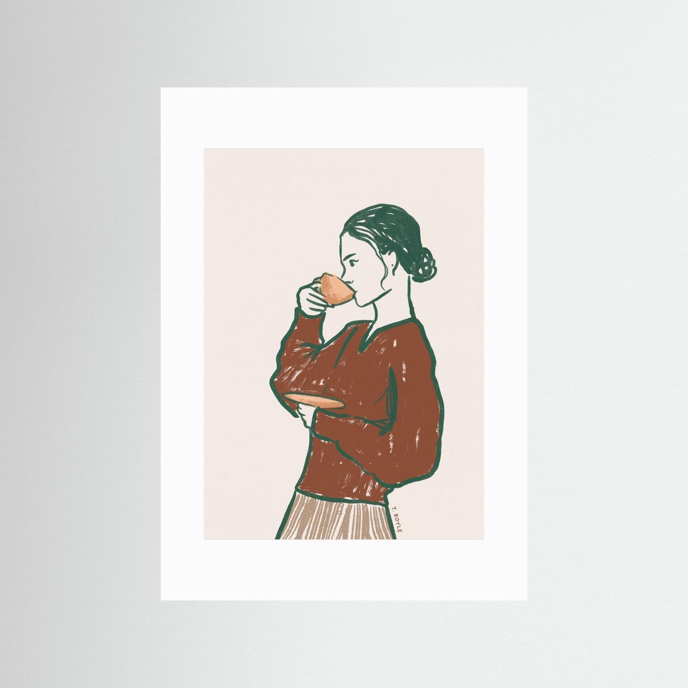 Woman Drinking Tea in Rust by Tara Royle