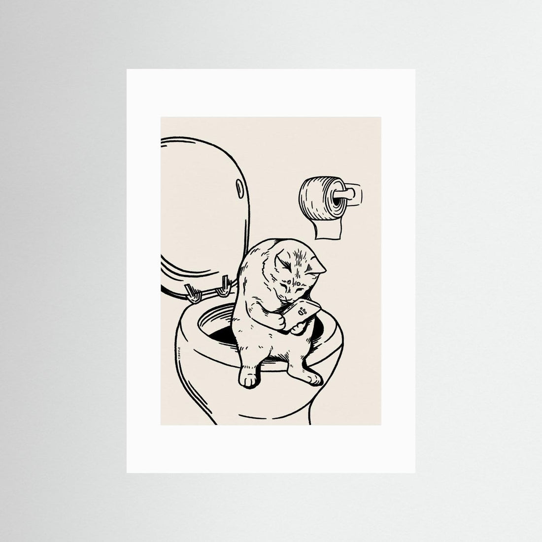 Cat on Toilet in black by Tara Royle