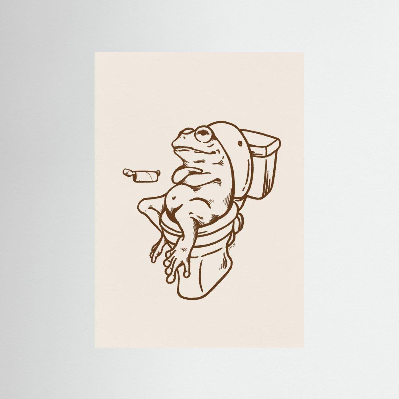 Frog on Toilet - The Empty Roll Funny Art Print by Tara Royle