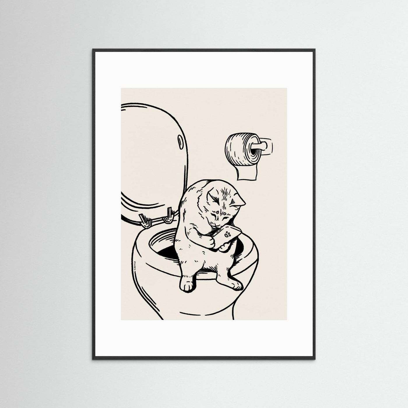 Cat on Toilet in black by Tara Royle
