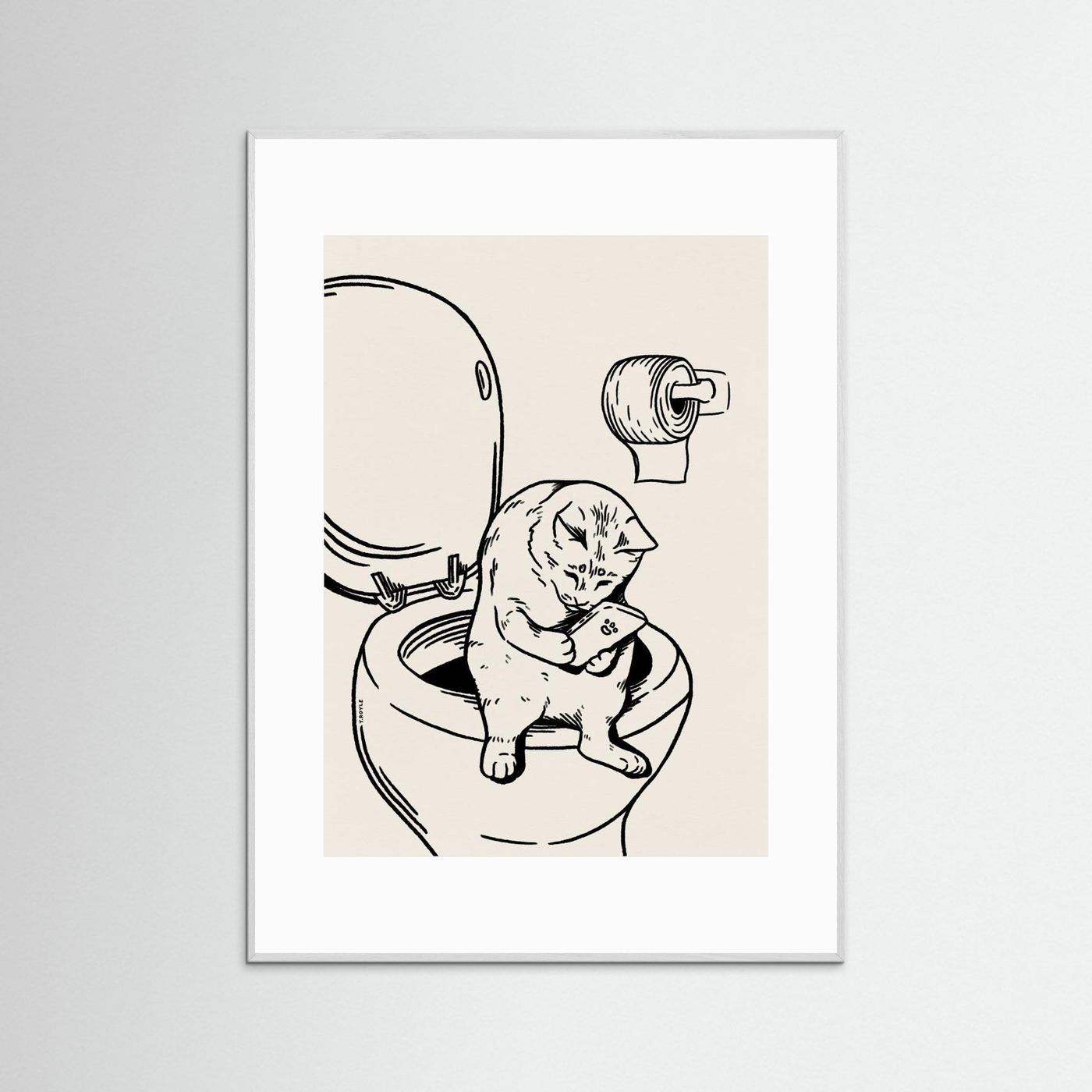Cat on Toilet in black by Tara Royle