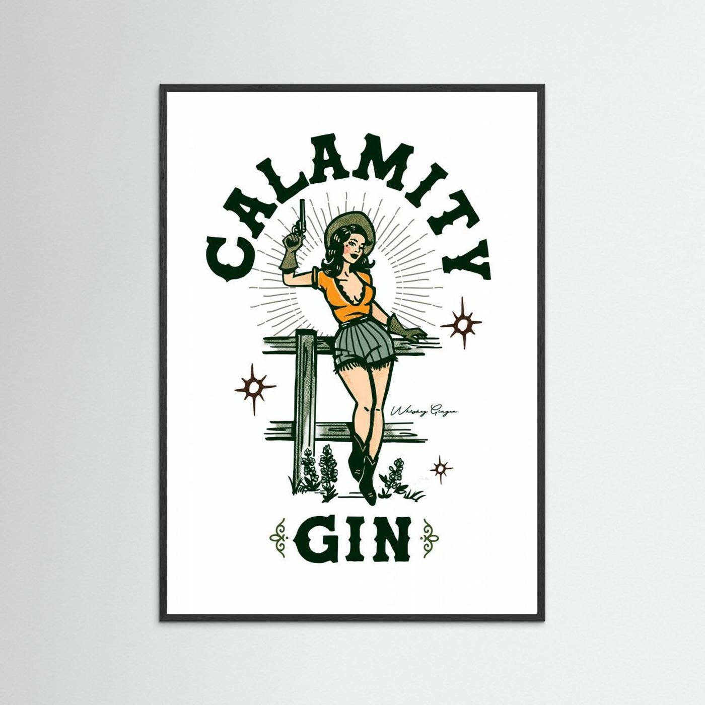 Calamity Gin Funny Retro Western Cowgirl Art by The Whiskey Ginger