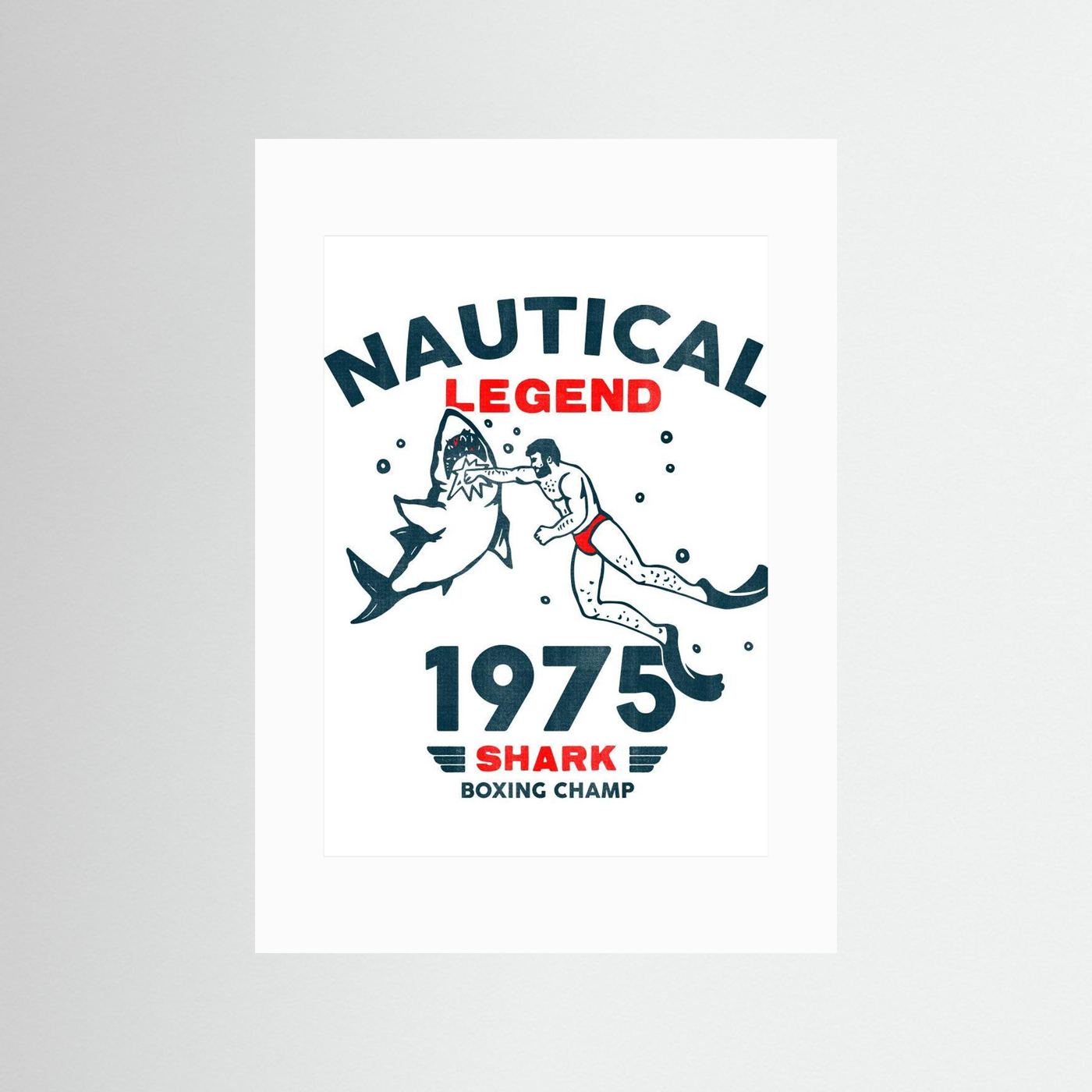 Nautical Legend 1975: Funny Shark Boxing Art by The Whiskey Ginger