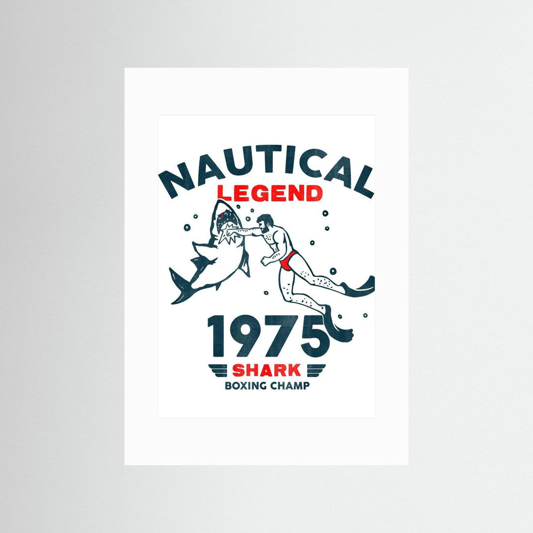 Nautical Legend 1975: Funny Shark Boxing Art by The Whiskey Ginger