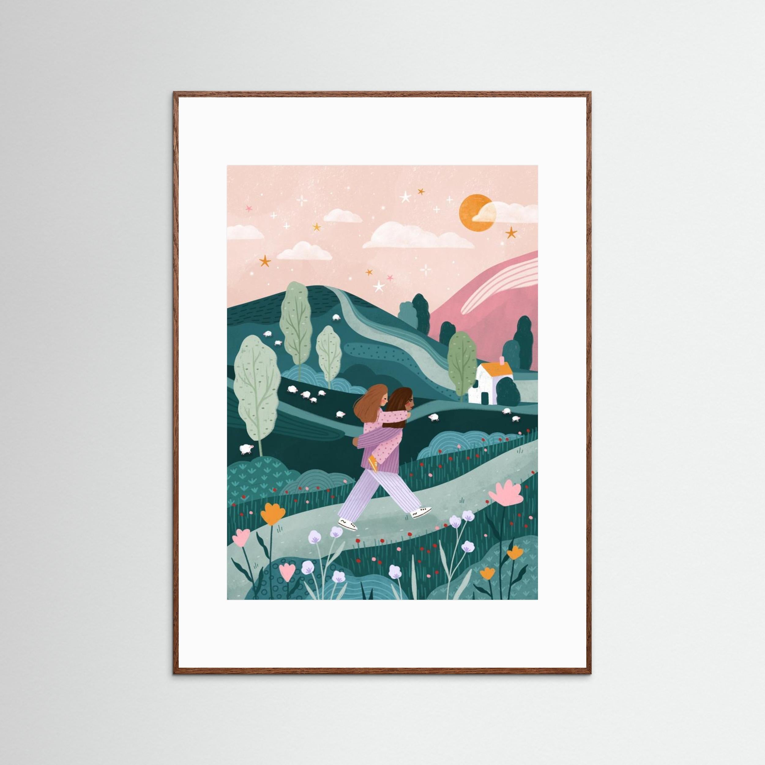 Mummy Daughter Countryside Walk by Bea Müller - Fine Art Paper Print - dreamtprint.art - 14 x 21 cm / 5 x 8″ (A5)