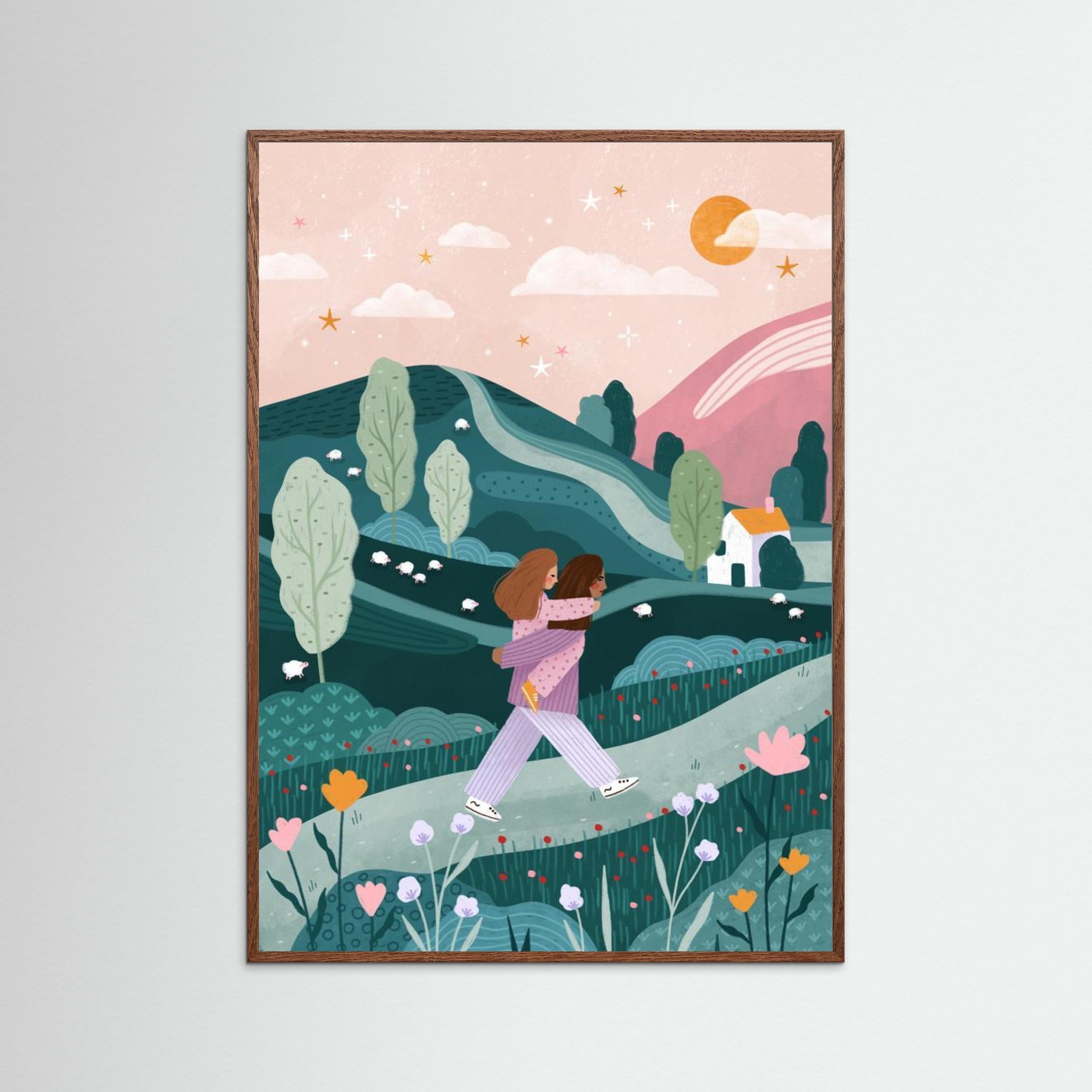 Mummy Daughter Countryside Walk by Bea Müller - Fine Art Paper Print - dreamtprint.art - 14 x 21 cm / 5 x 8″ (A5)