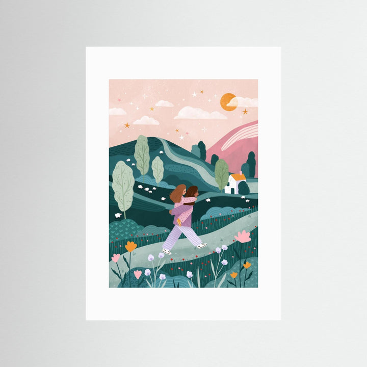 Mummy Daughter Countryside Walk by Bea Müller - Fine Art Paper Print - dreamtprint.art - 14 x 21 cm / 5 x 8″ (A5)