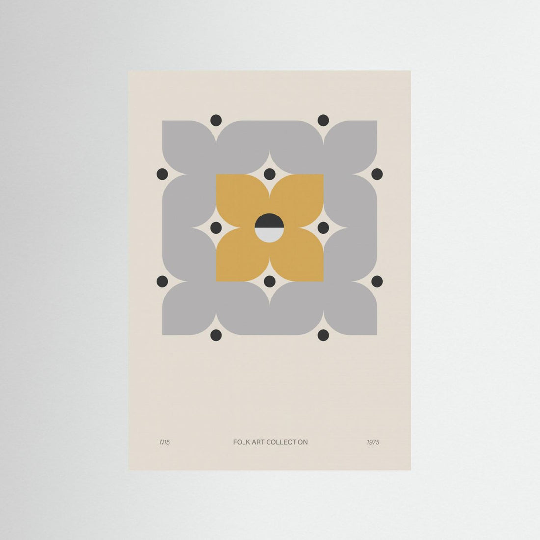 Modern folk art collection no 15 poster by Paperago featuring yellow and grey floral geometric shapes on fine art paper.
