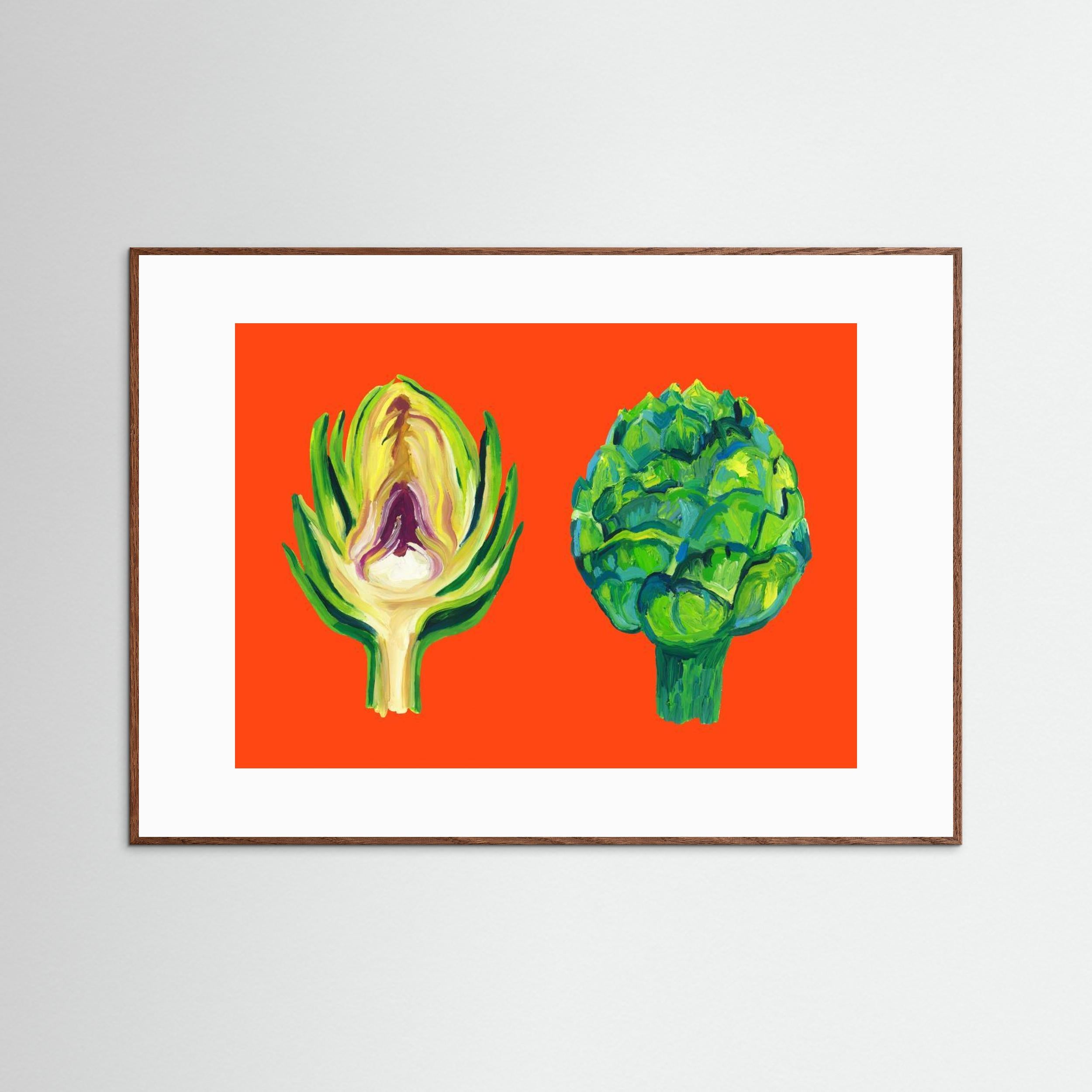 Artichokes On Orange by Alice Straker