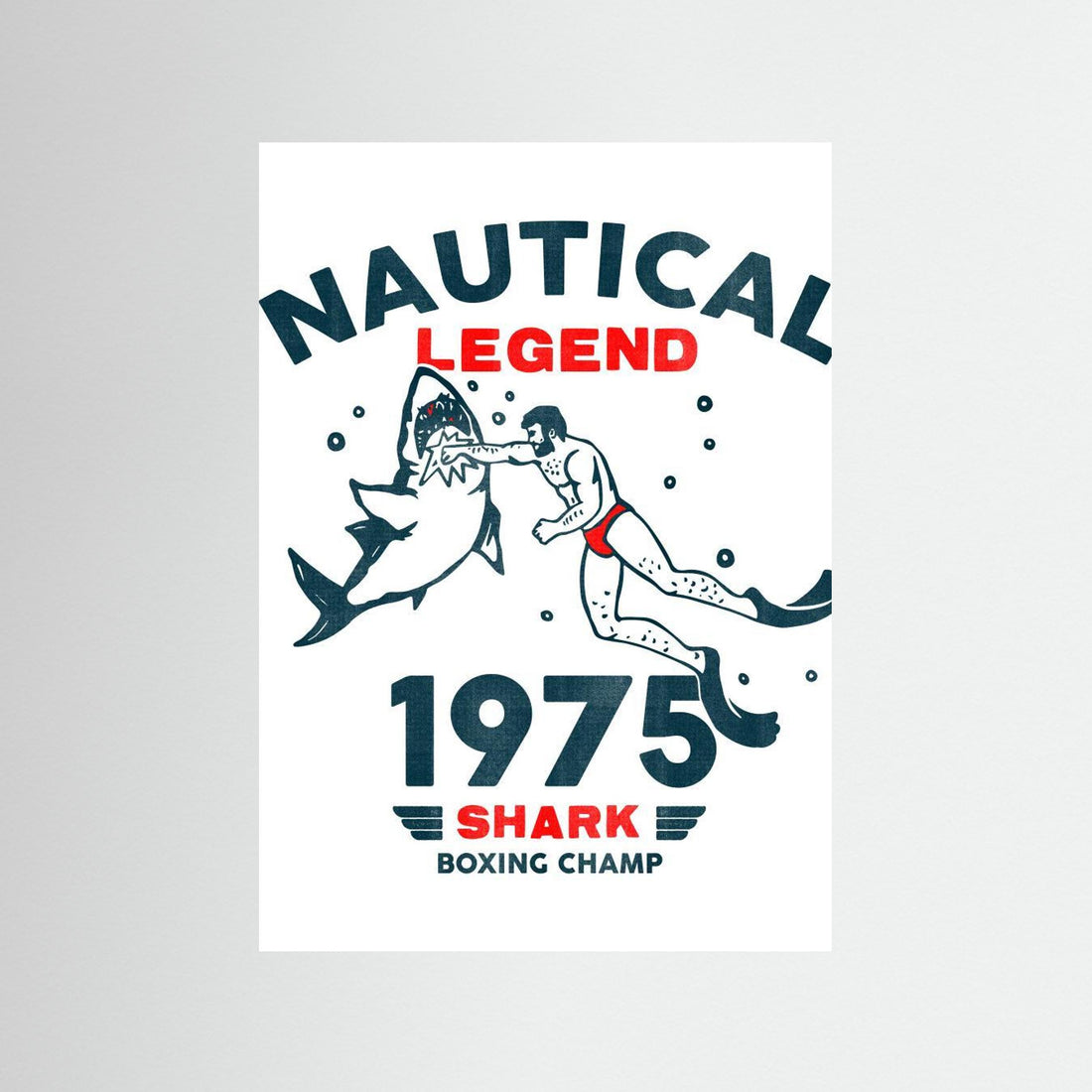 Nautical Legend 1975: Funny Shark Boxing Art by The Whiskey Ginger