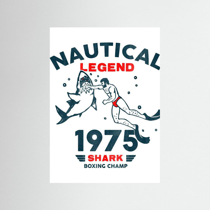 Nautical Legend 1975: Funny Shark Boxing Art by The Whiskey Ginger
