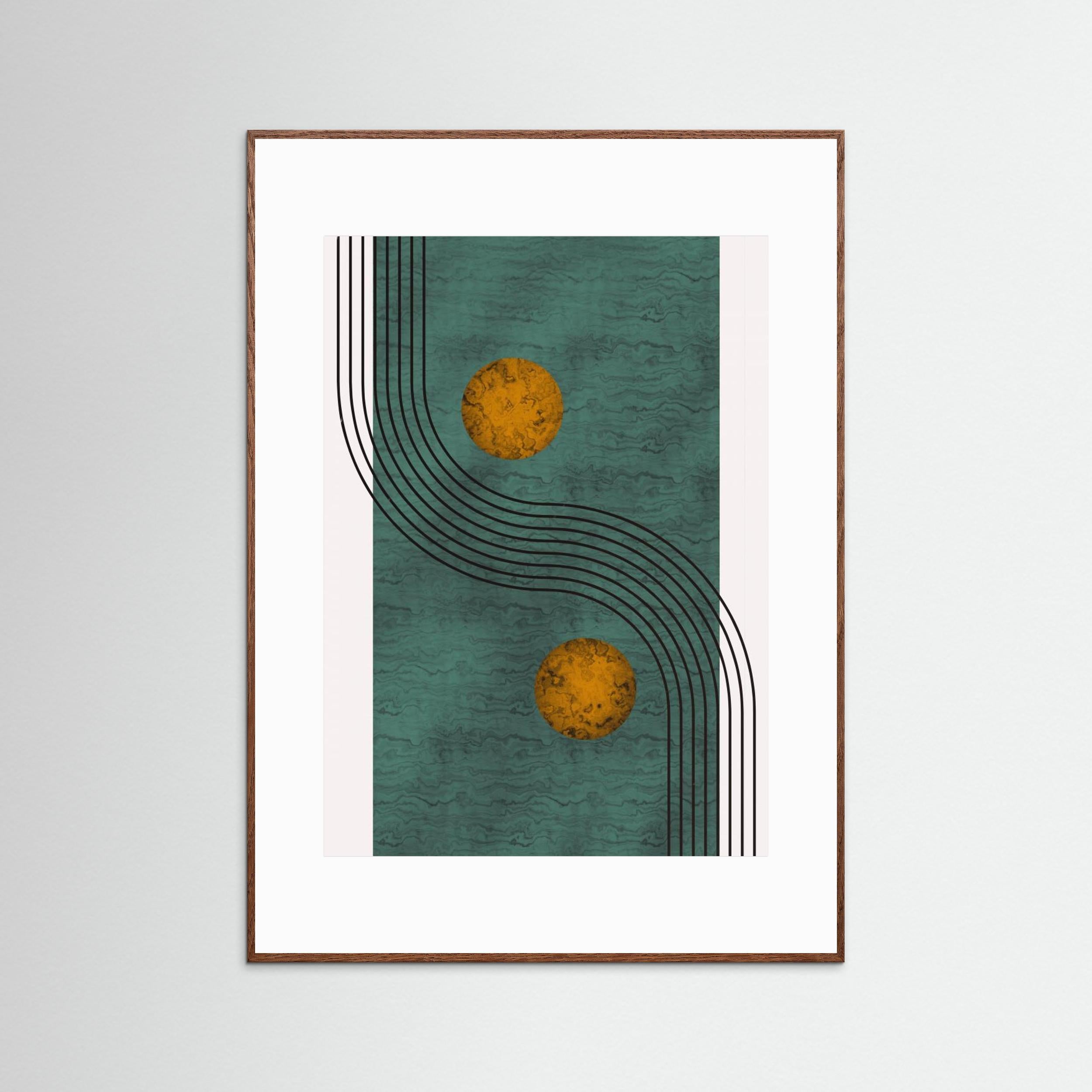 Aquamarine Marble With Golden Sphere by Little Dean