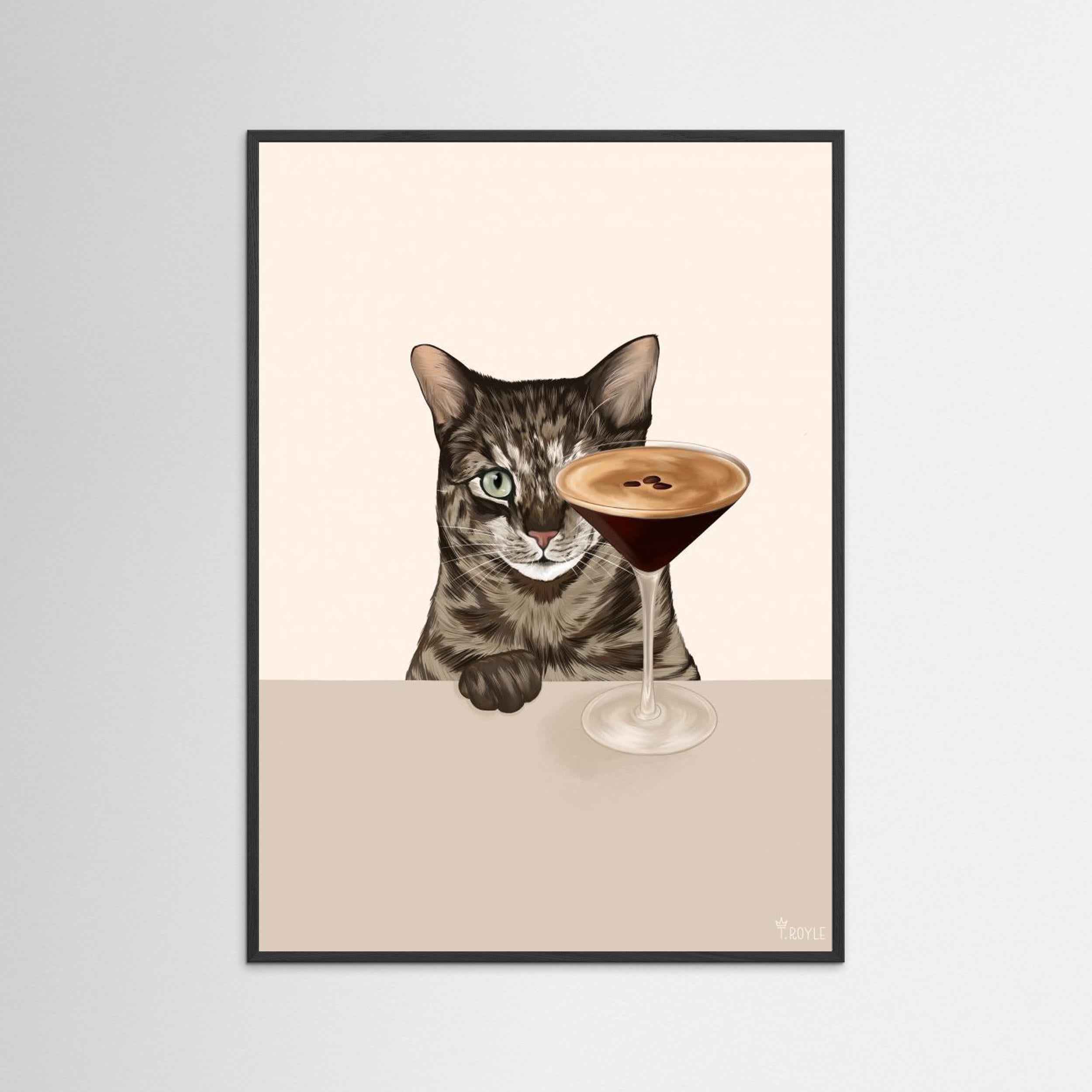 Tabby Cat with Espresso Martini Cocktail by Tara Royle
