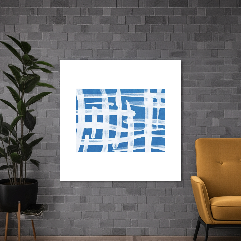 Lignes abstraites bleues et blanches 02 par Amini54