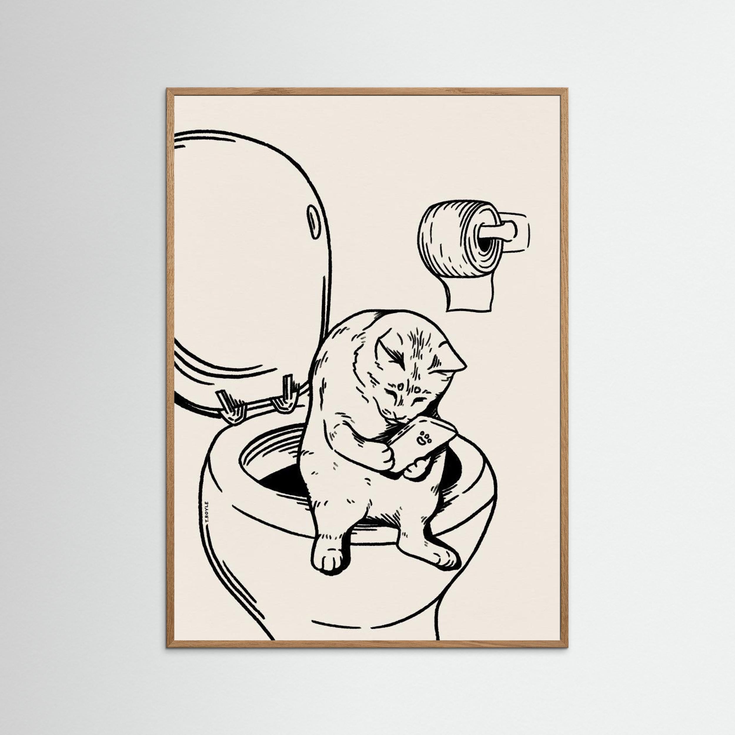 Cat on Toilet in black by Tara Royle