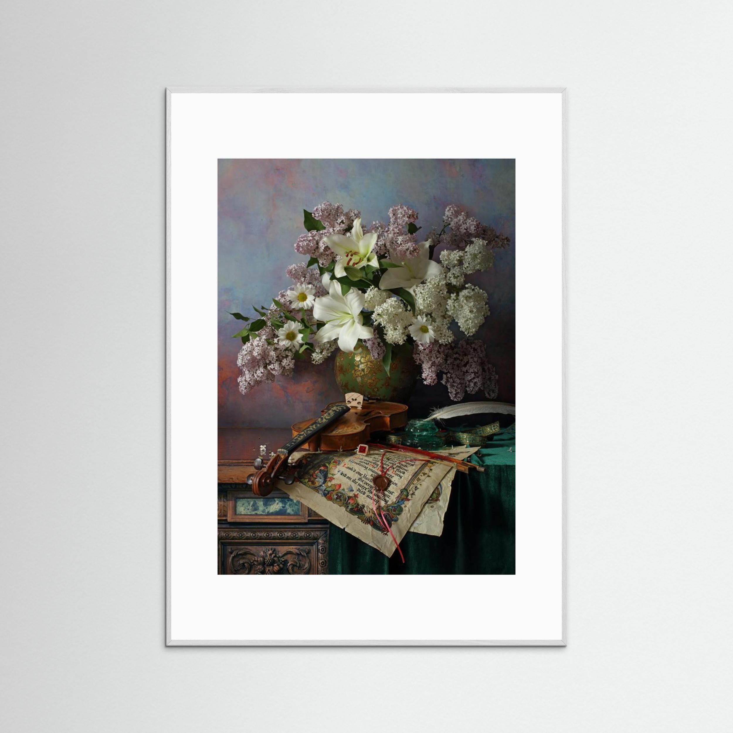 Still life with violin and flowers by Andrey Morozov