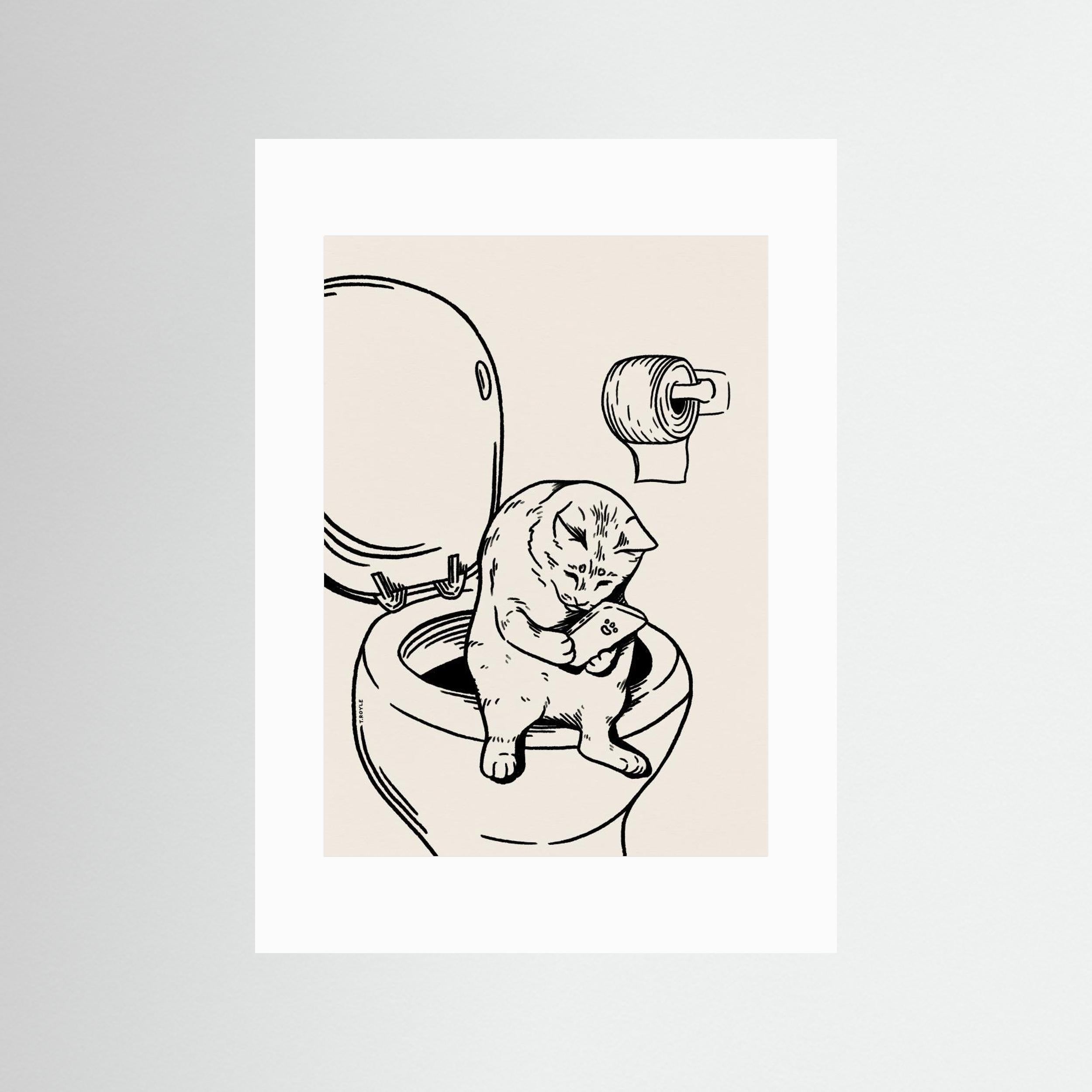 Cat on Toilet in black by Tara Royle