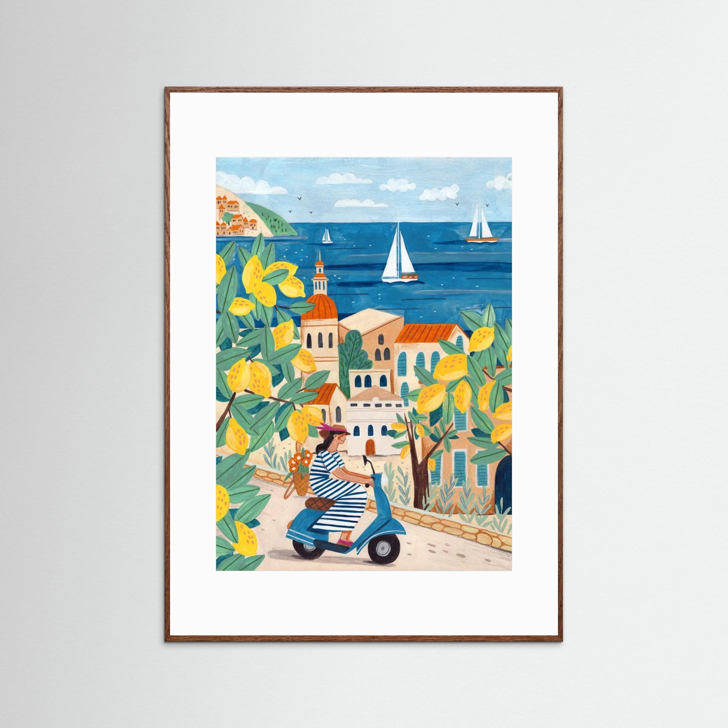 Travel poster woman on the Amalfi coast, Italy by Caroline Bonne Müller