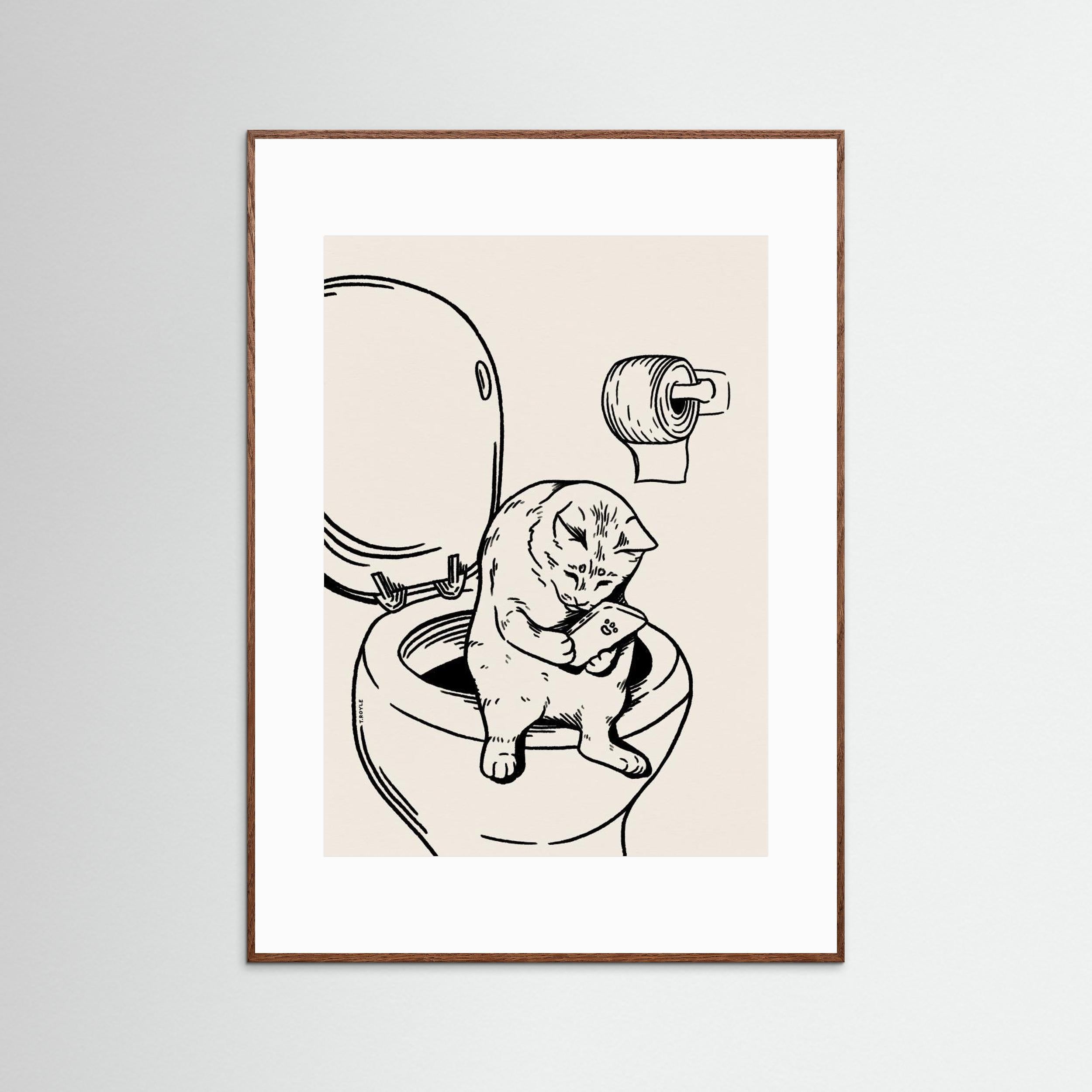 Cat on Toilet in black by Tara Royle